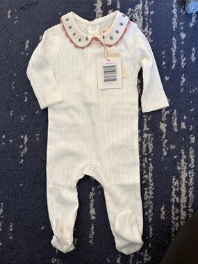 Classic White Footed Baby One-Piece with Scalloped Floral Collar